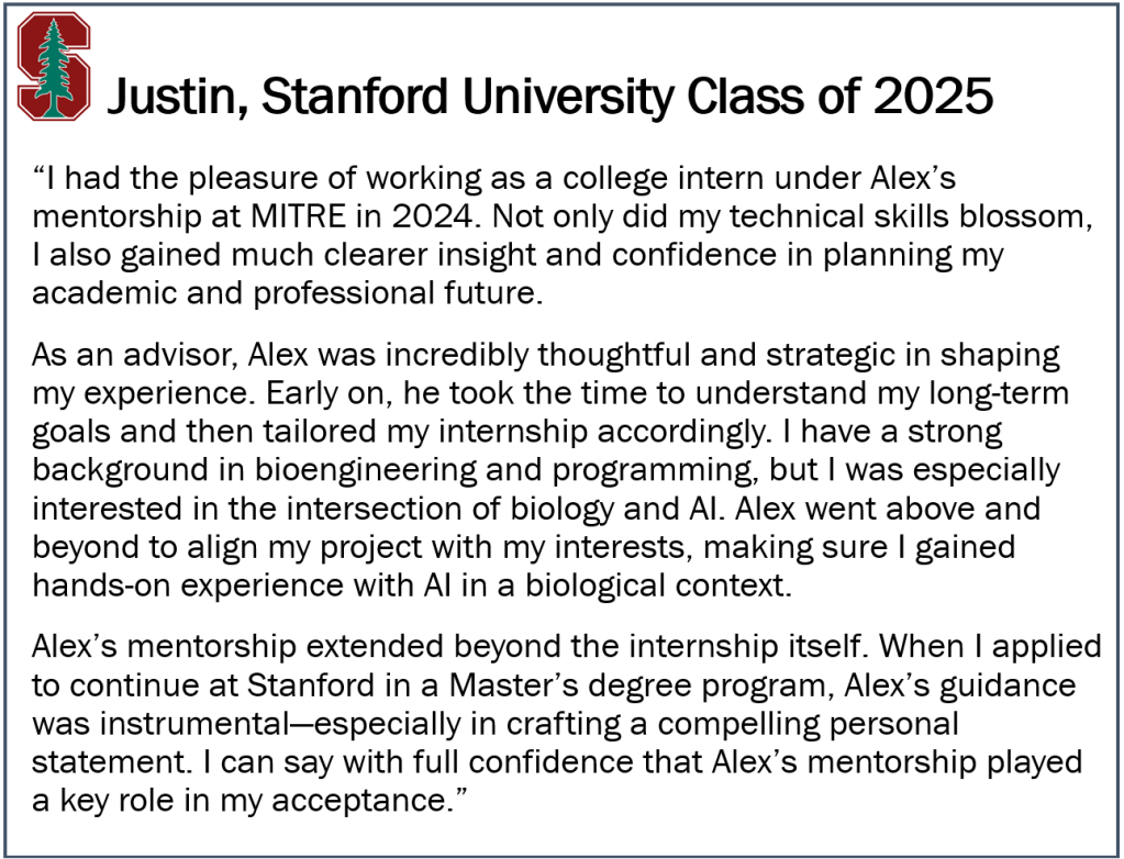 Testimonial about Dr. Alex from The Admission Algorithm from his students, mentees, and program coordinators.